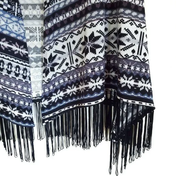 PAPILLON Fair Isle open front fringe boho knit sweater vest grey print Sz S NEW - Picture 3 of 5
